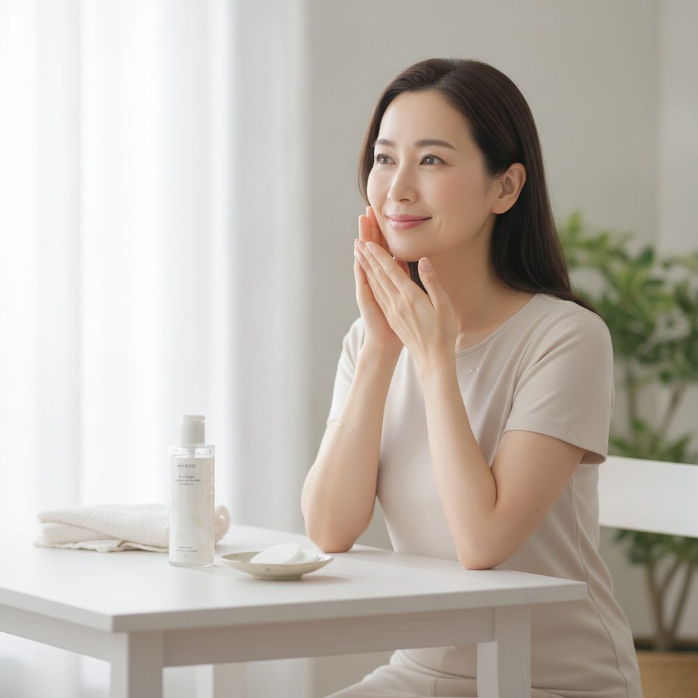 40代の乾燥肌ケアをイメージしたスキンケア画像
