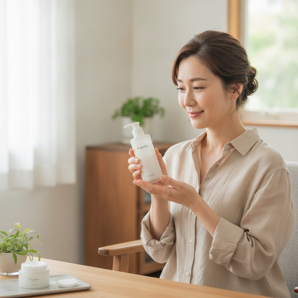 40代の乾燥肌ケアをイメージしたスキンケア画像