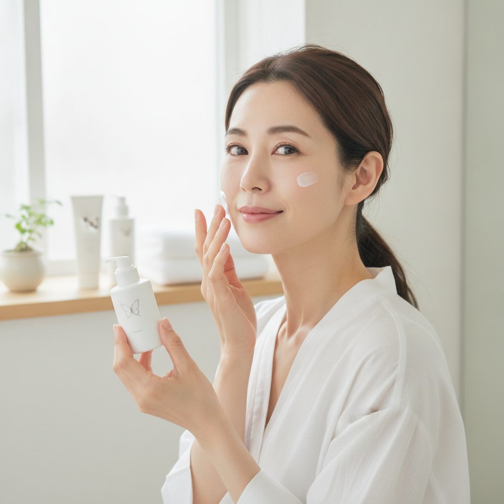 40代の乾燥肌ケアをイメージしたスキンケア画像
