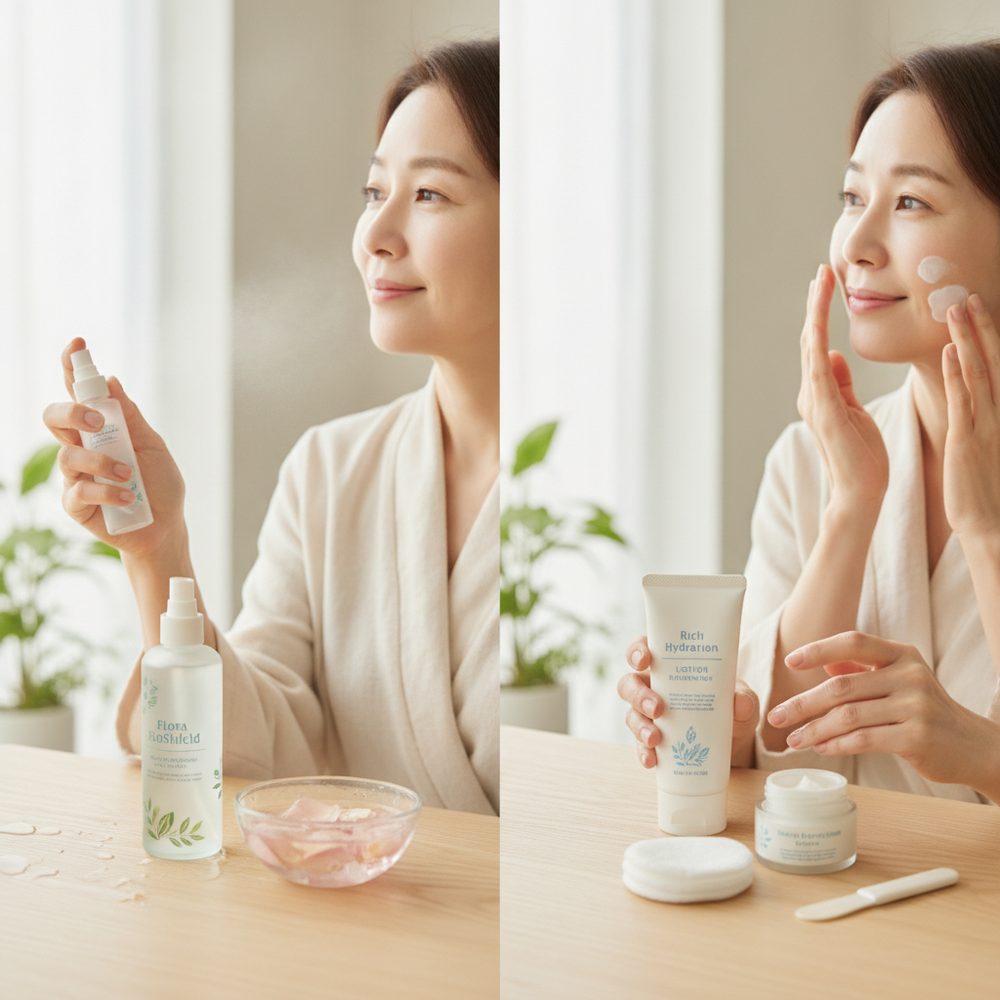 40代の乾燥肌ケアをイメージしたスキンケア画像