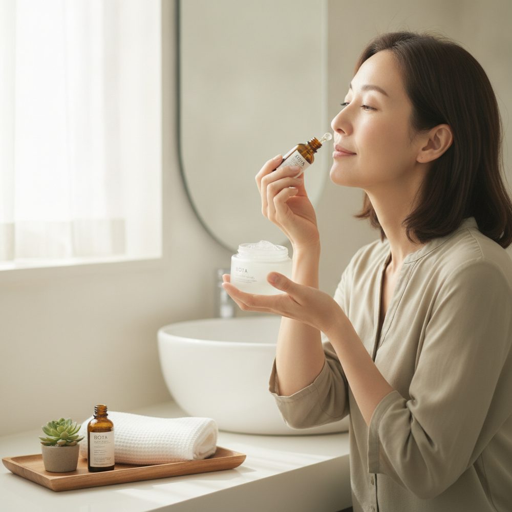 40代の乾燥肌ケアをイメージしたスキンケア画像