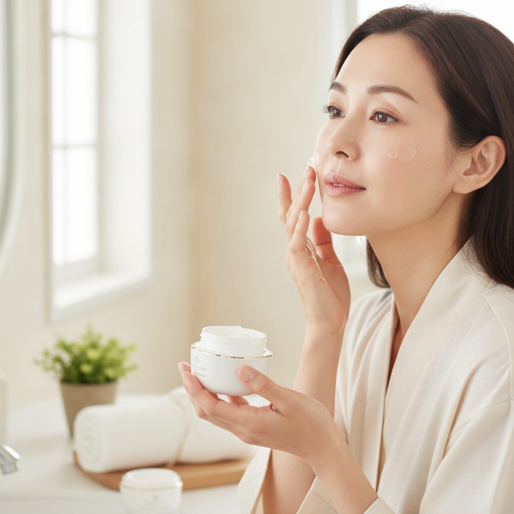 40代の乾燥肌ケアをイメージしたスキンケア画像