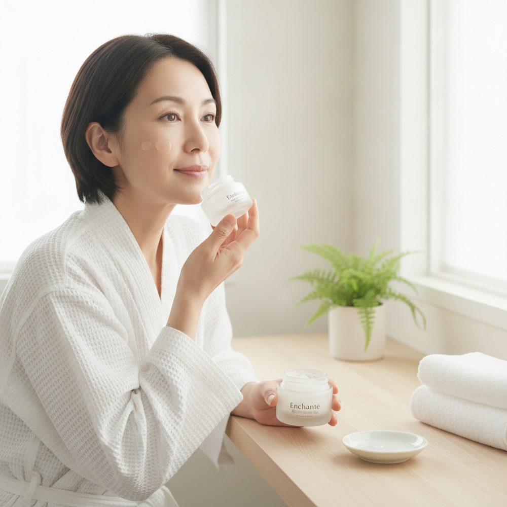 40代の乾燥肌ケアをイメージしたスキンケア画像