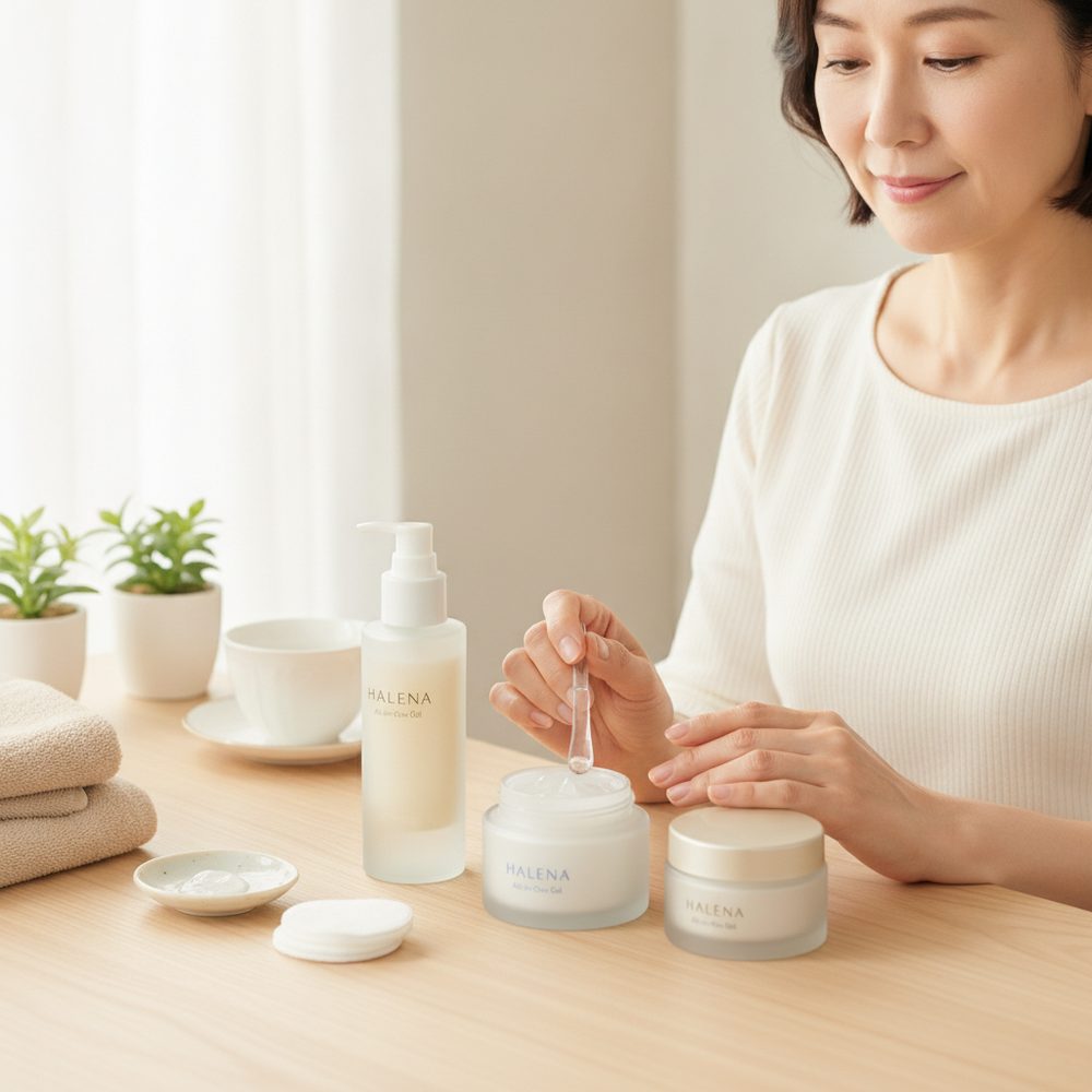 40代の乾燥肌ケアをイメージしたスキンケア画像