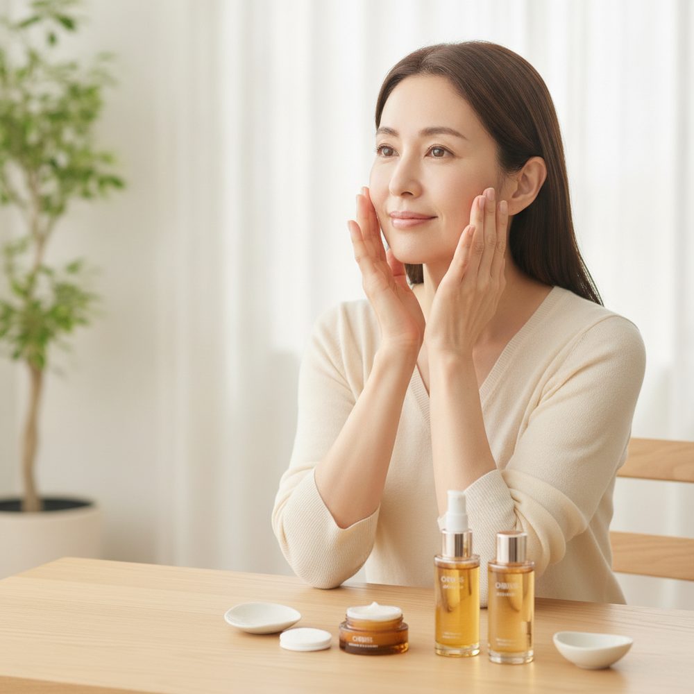40代の乾燥肌ケアをイメージしたスキンケア画像