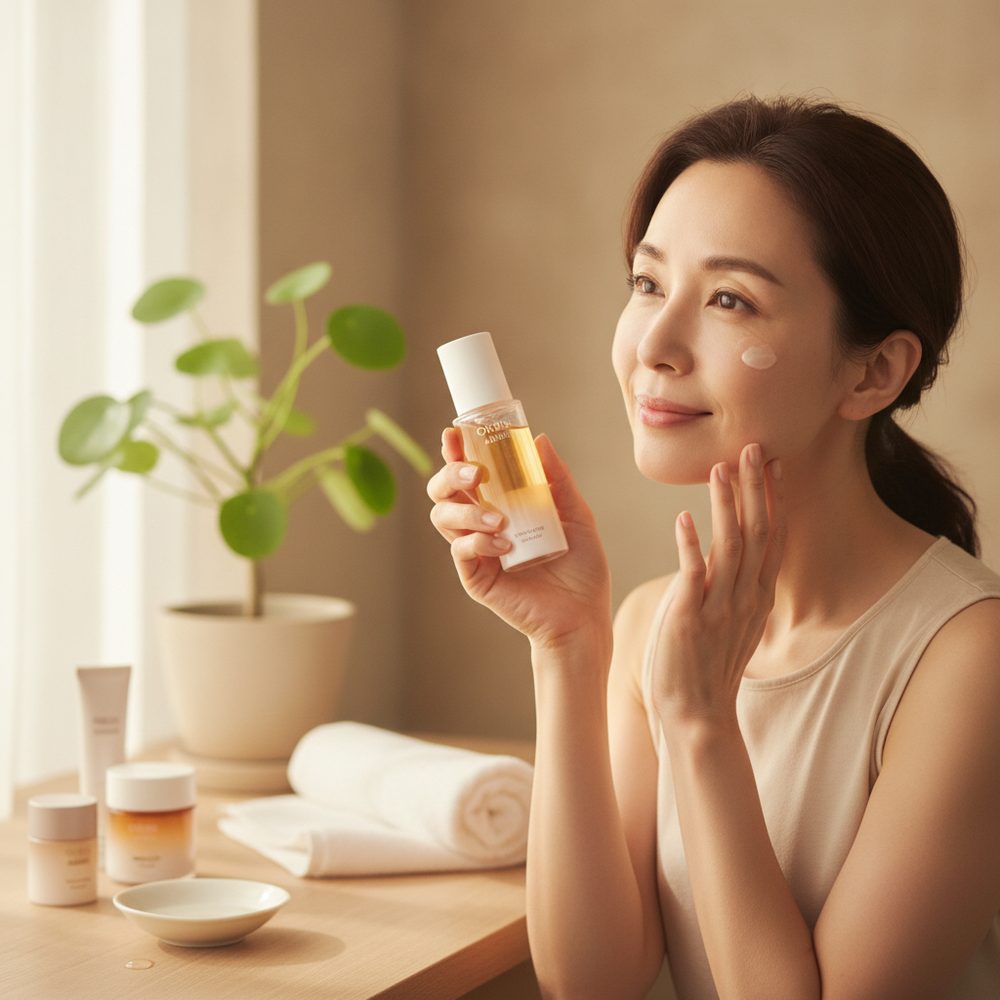 40代の乾燥肌ケアをイメージしたスキンケア画像
