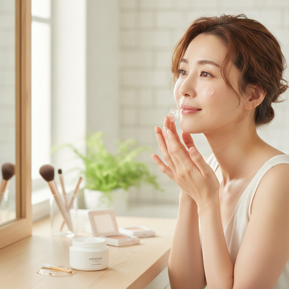 40代の乾燥肌ケアをイメージしたスキンケア画像