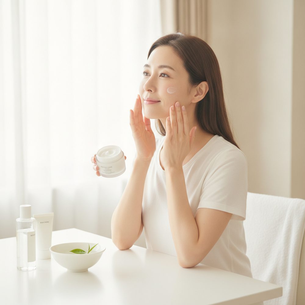 40代の乾燥肌ケアをイメージしたスキンケア画像