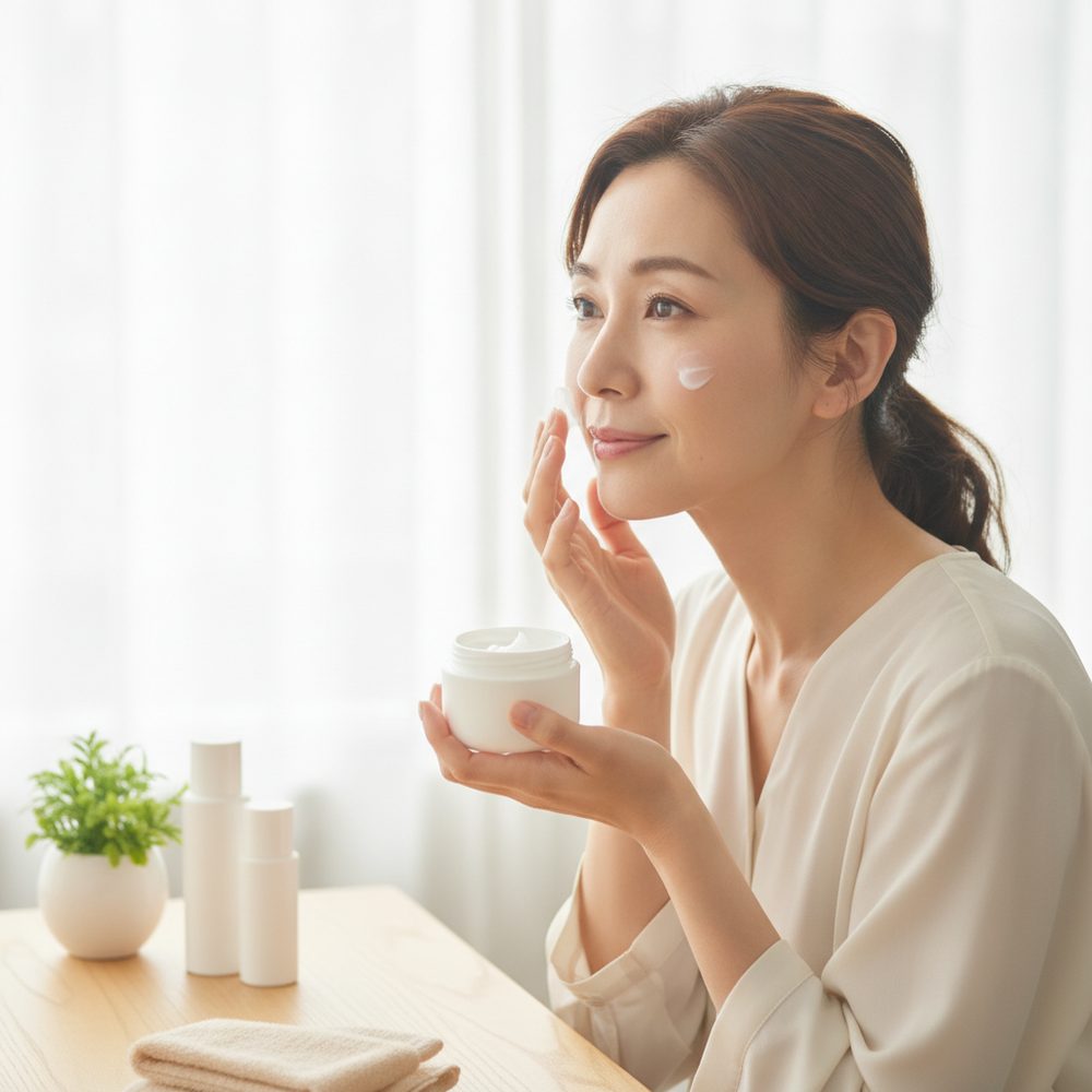 40代の乾燥肌ケアをイメージしたスキンケア画像