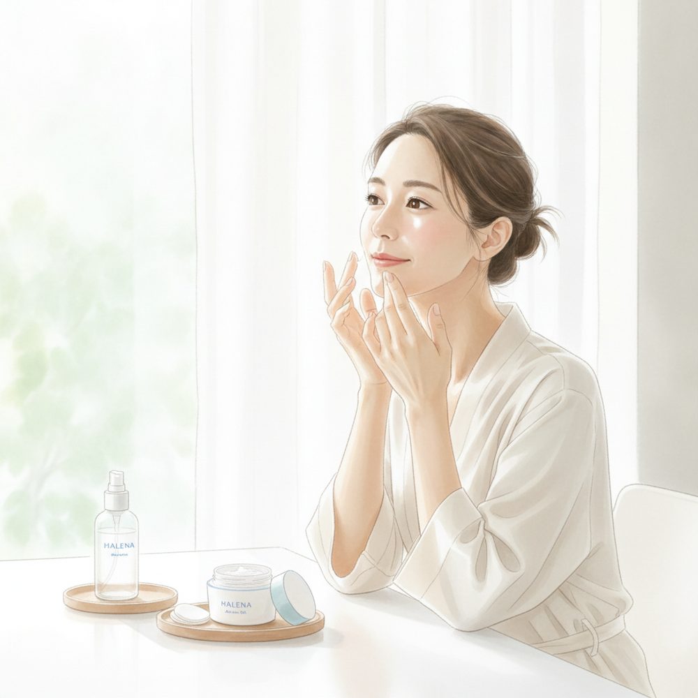 40代の乾燥肌ケアをイメージしたスキンケア画像