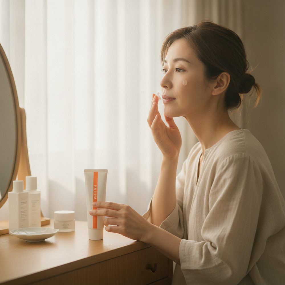 40代の乾燥肌ケアをイメージしたスキンケア画像