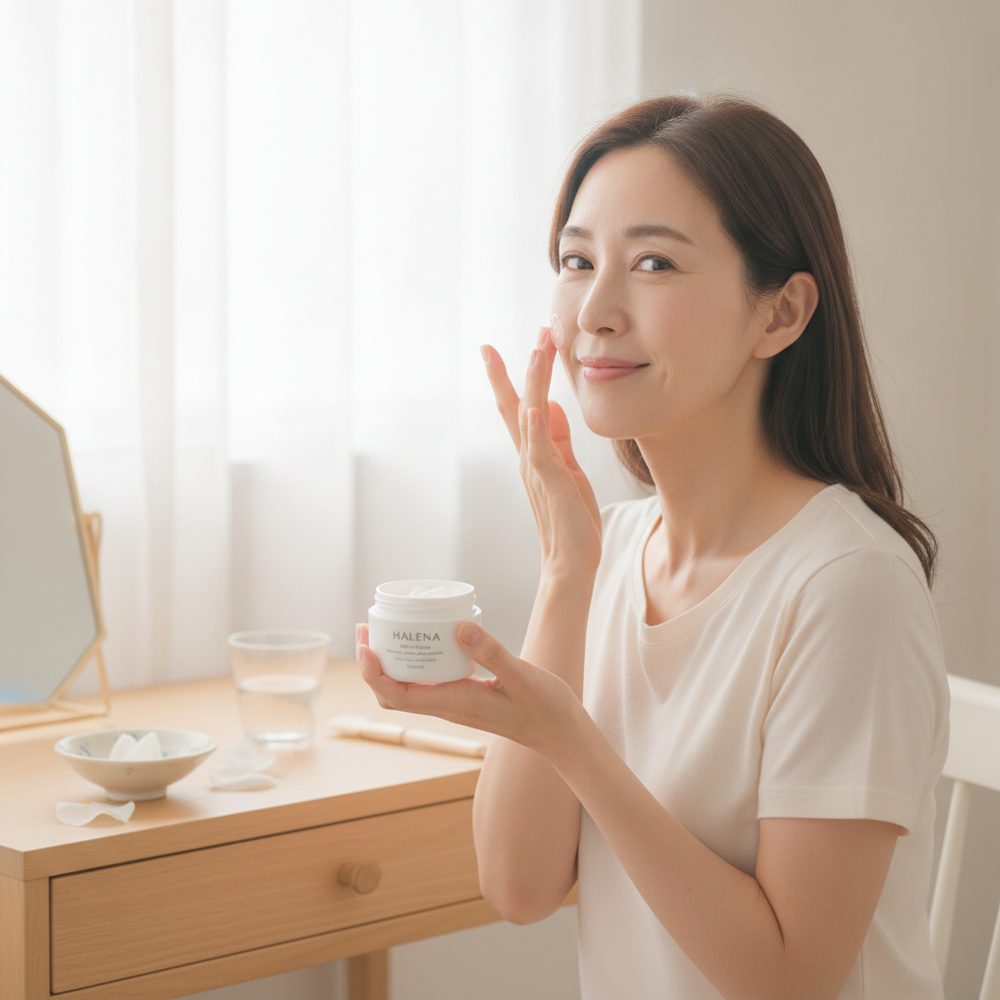 40代の乾燥肌ケアをイメージしたスキンケア画像