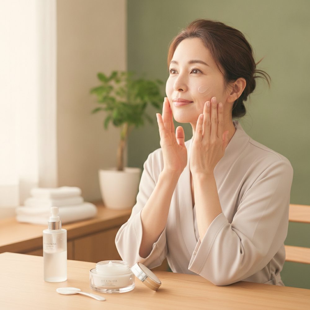 40代の乾燥肌ケアをイメージしたスキンケア画像
