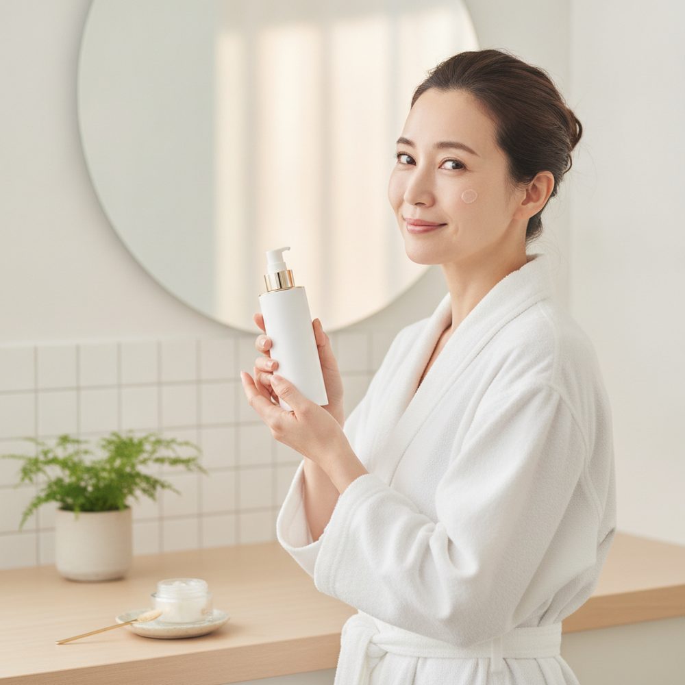 40代の乾燥肌ケアをイメージしたスキンケア画像