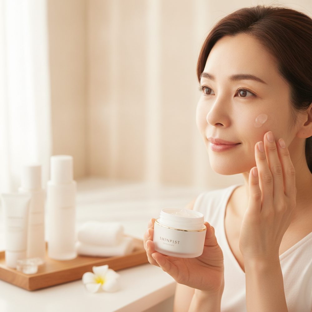 40代の乾燥肌ケアをイメージしたスキンケア画像