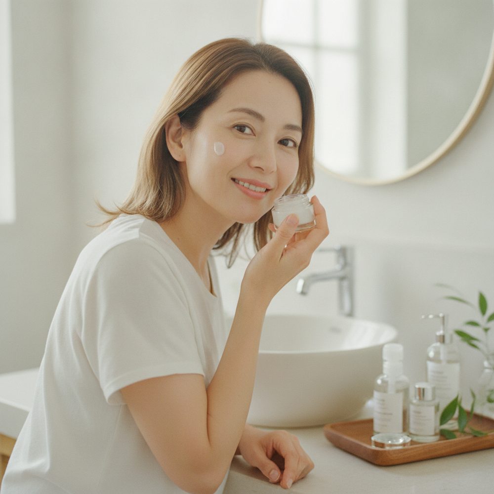 40代の乾燥肌ケアをイメージしたスキンケア画像