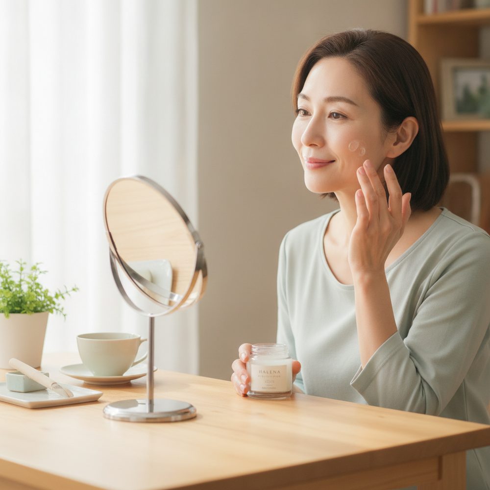 40代の乾燥肌ケアをイメージしたスキンケア画像