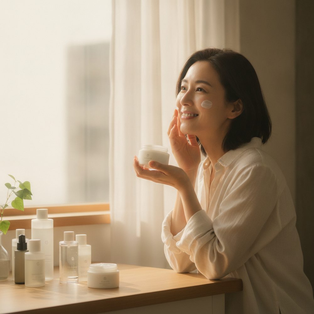 40代の乾燥肌ケアをイメージしたスキンケア画像