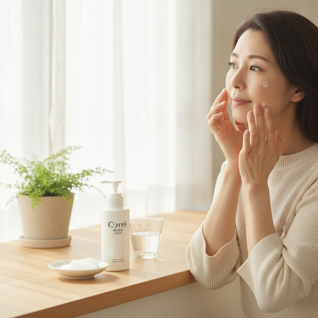 40代の乾燥肌ケアをイメージしたスキンケア画像