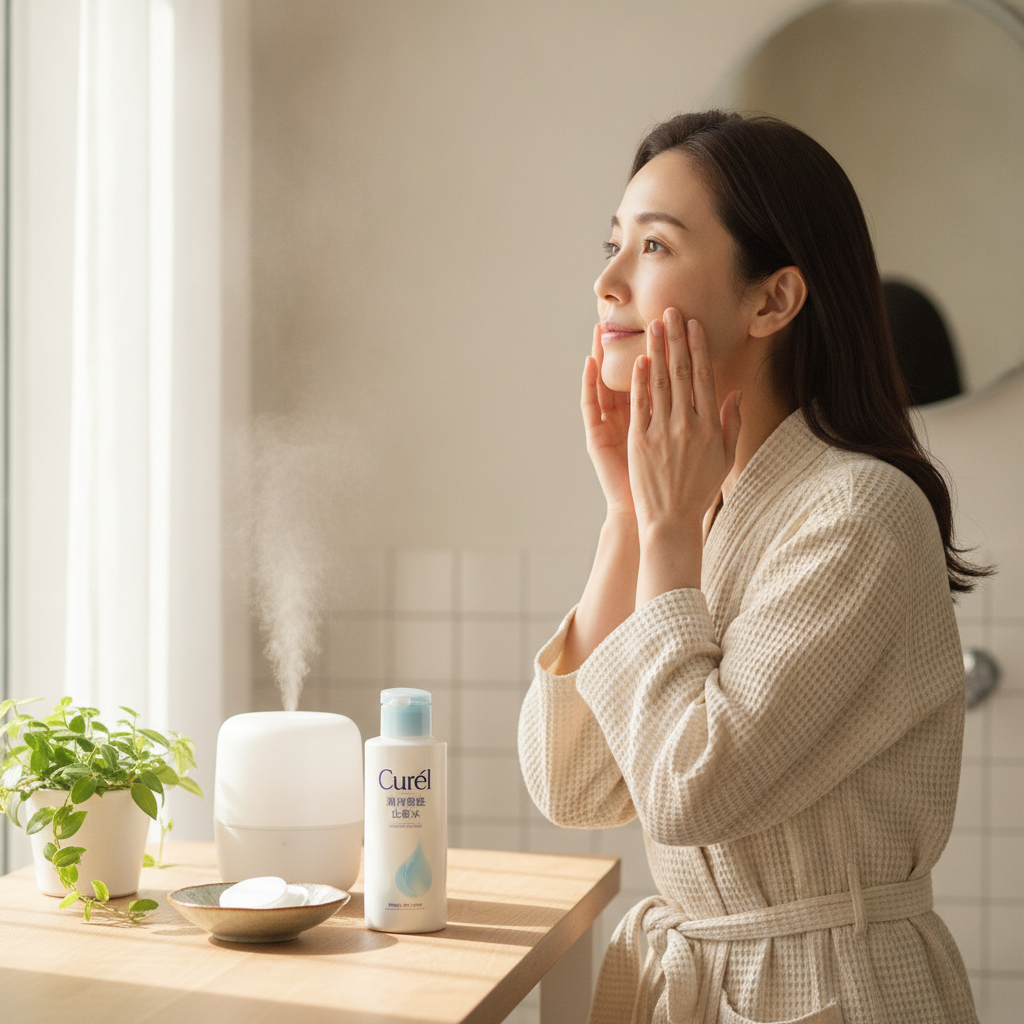 40代の乾燥肌ケアをイメージしたスキンケア画像