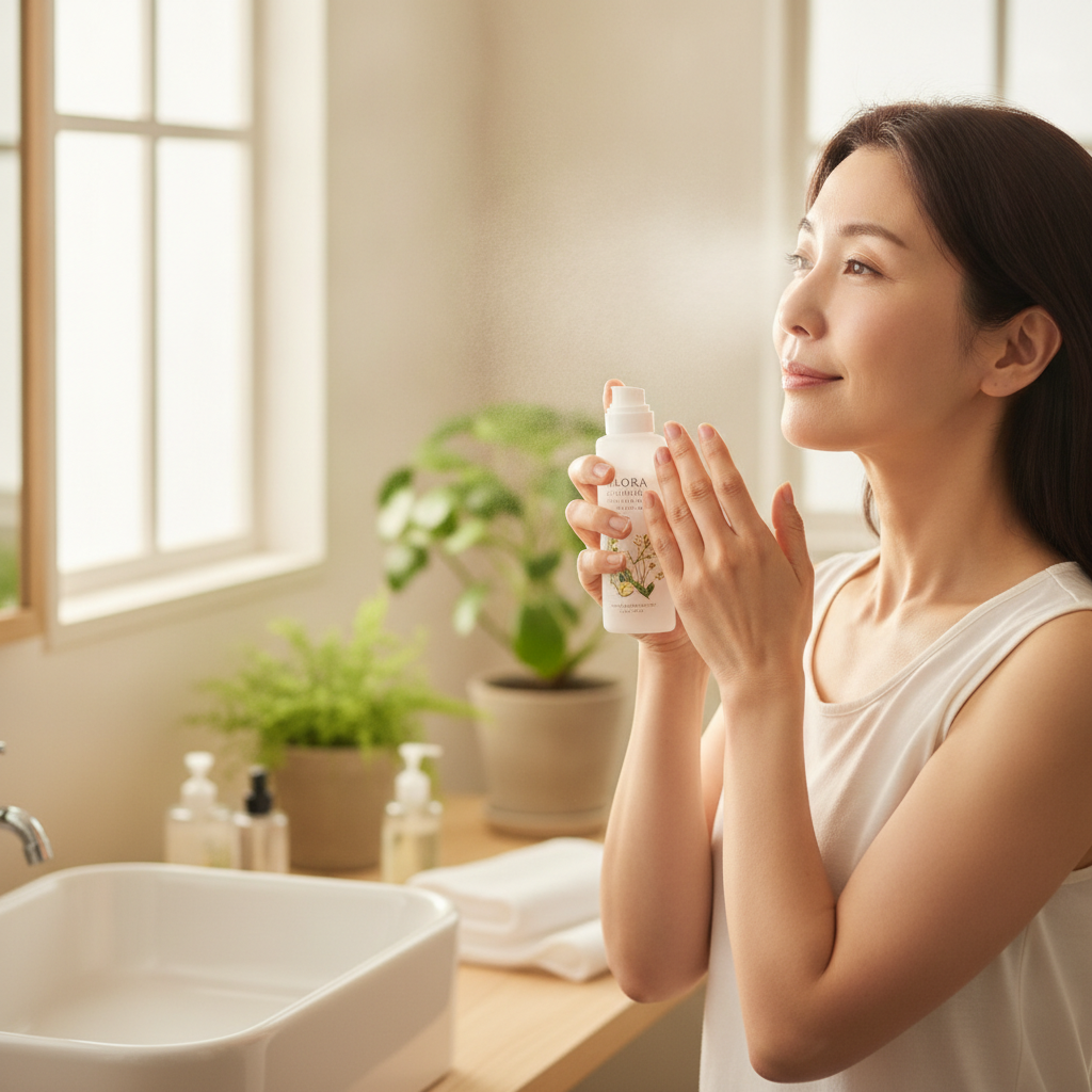 40代の乾燥肌ケアをイメージしたスキンケア画像