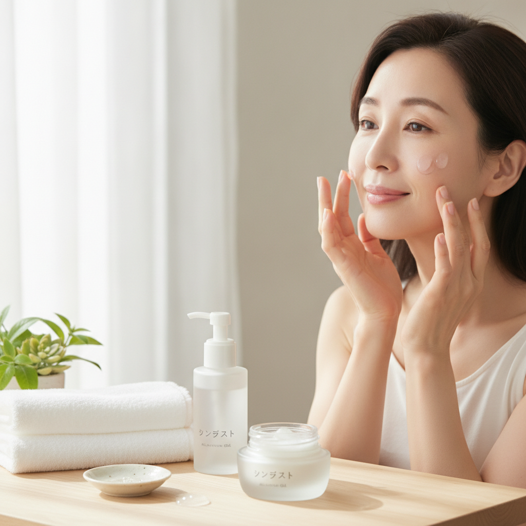 40代の乾燥肌ケアをイメージしたスキンケア画像