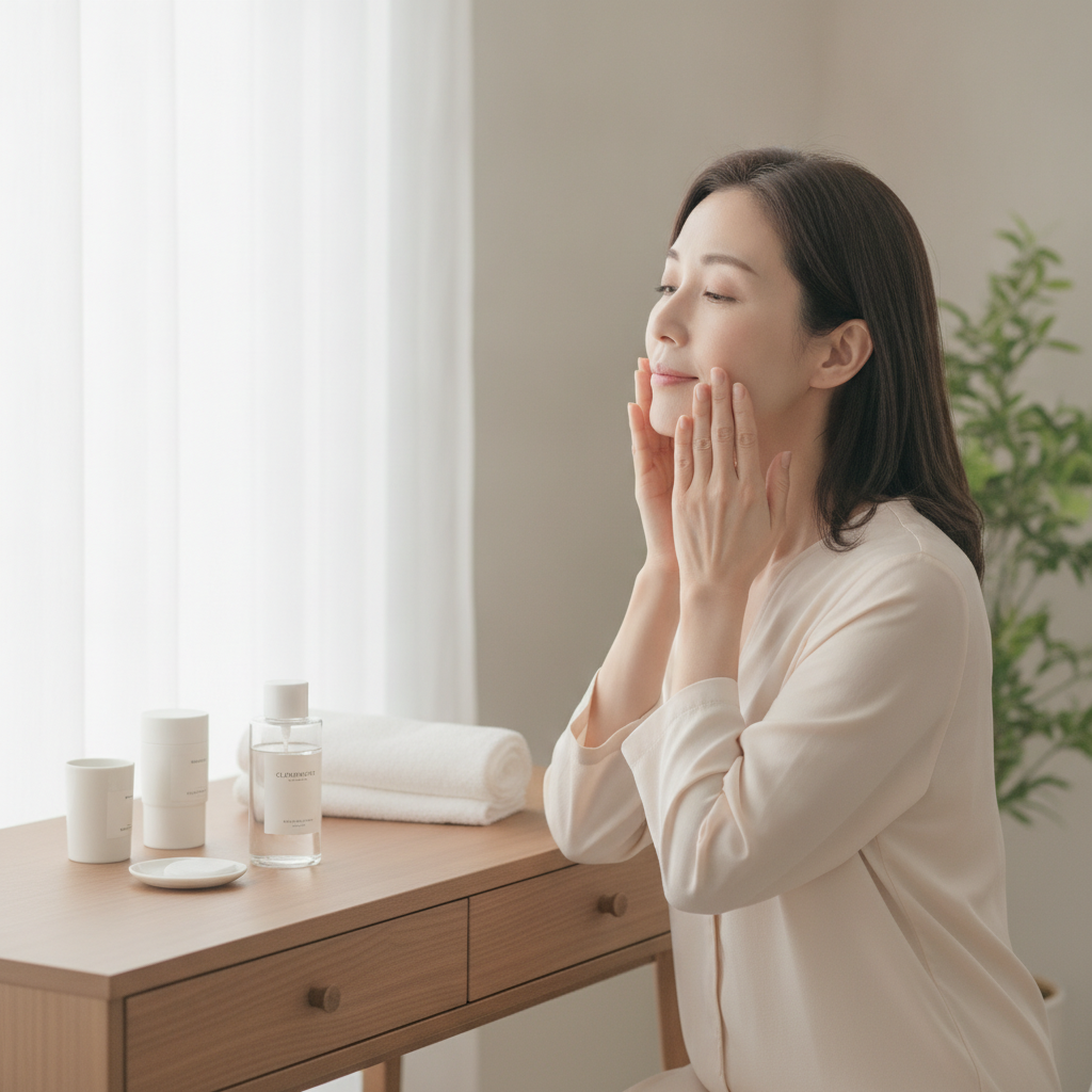 40代の乾燥肌ケアをイメージしたスキンケア画像