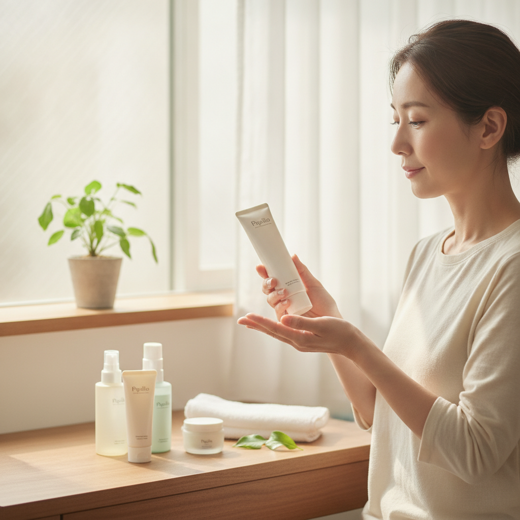 40代の乾燥肌ケアをイメージしたスキンケア画像