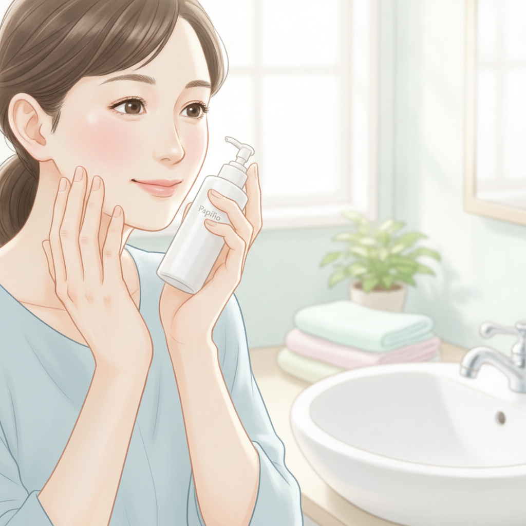 40代の乾燥肌ケアをイメージしたスキンケア画像