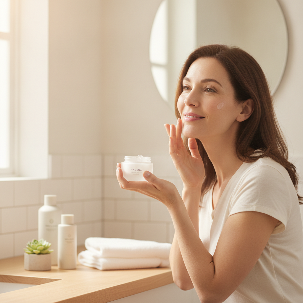 40代の乾燥肌ケアをイメージしたスキンケア画像