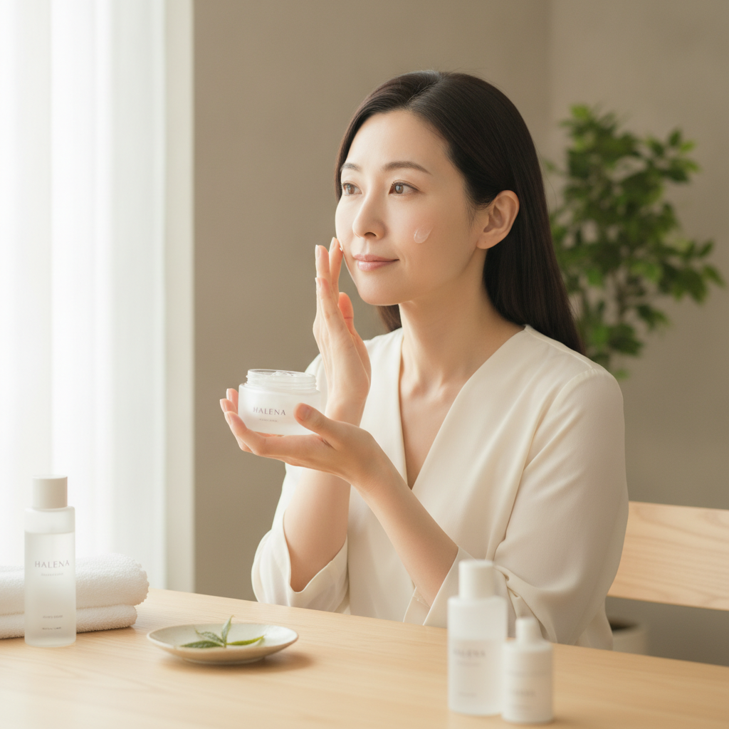 40代の乾燥肌ケアをイメージしたスキンケア画像