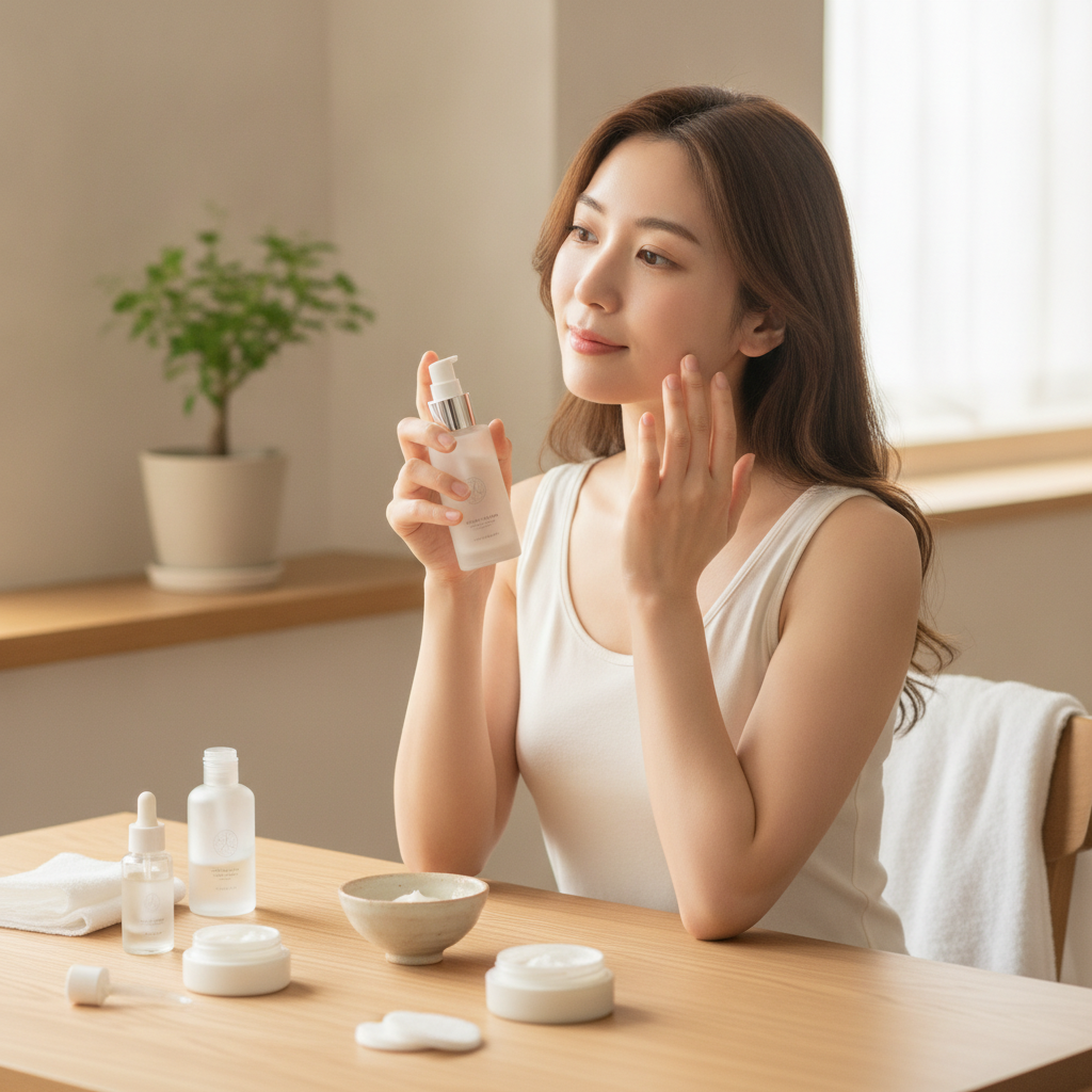 40代の乾燥肌ケアをイメージしたスキンケア画像