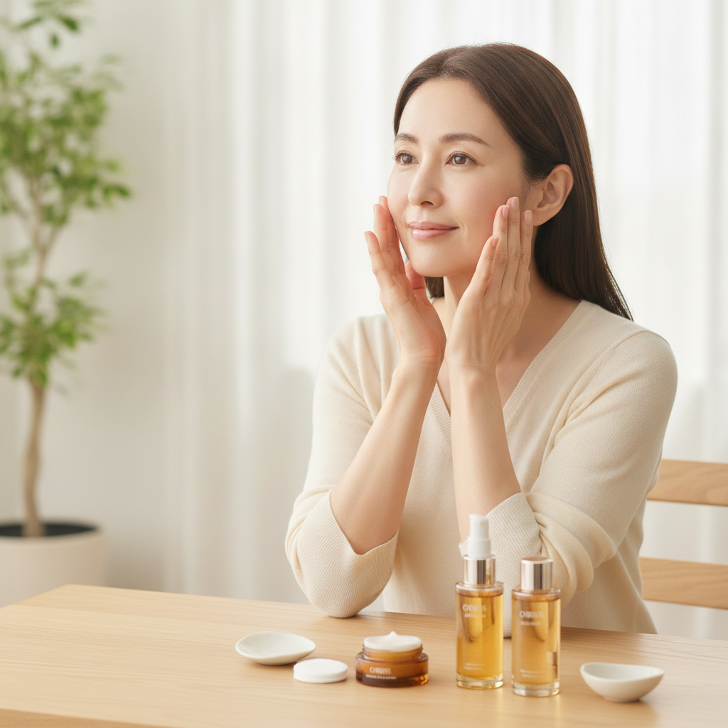 40代の乾燥肌ケアをイメージしたスキンケア画像