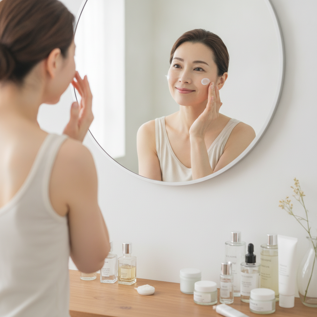 40代の乾燥肌ケアをイメージしたスキンケア画像