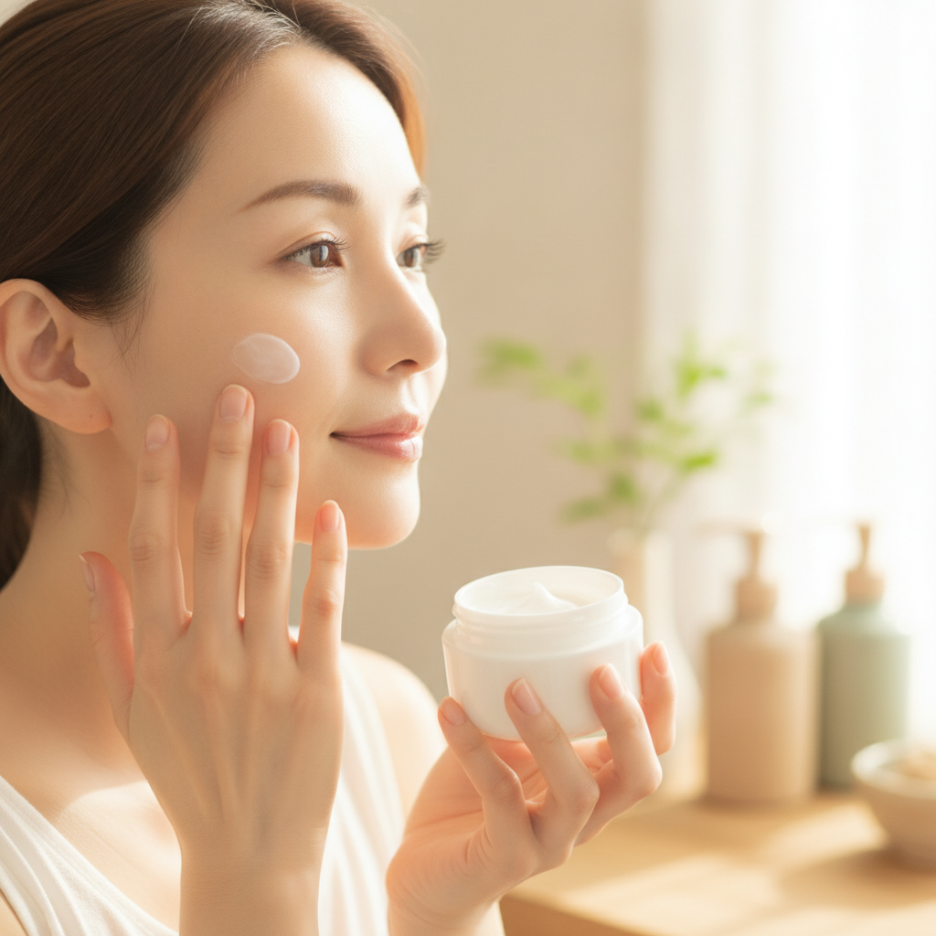 40代の乾燥肌ケアをイメージしたスキンケア画像