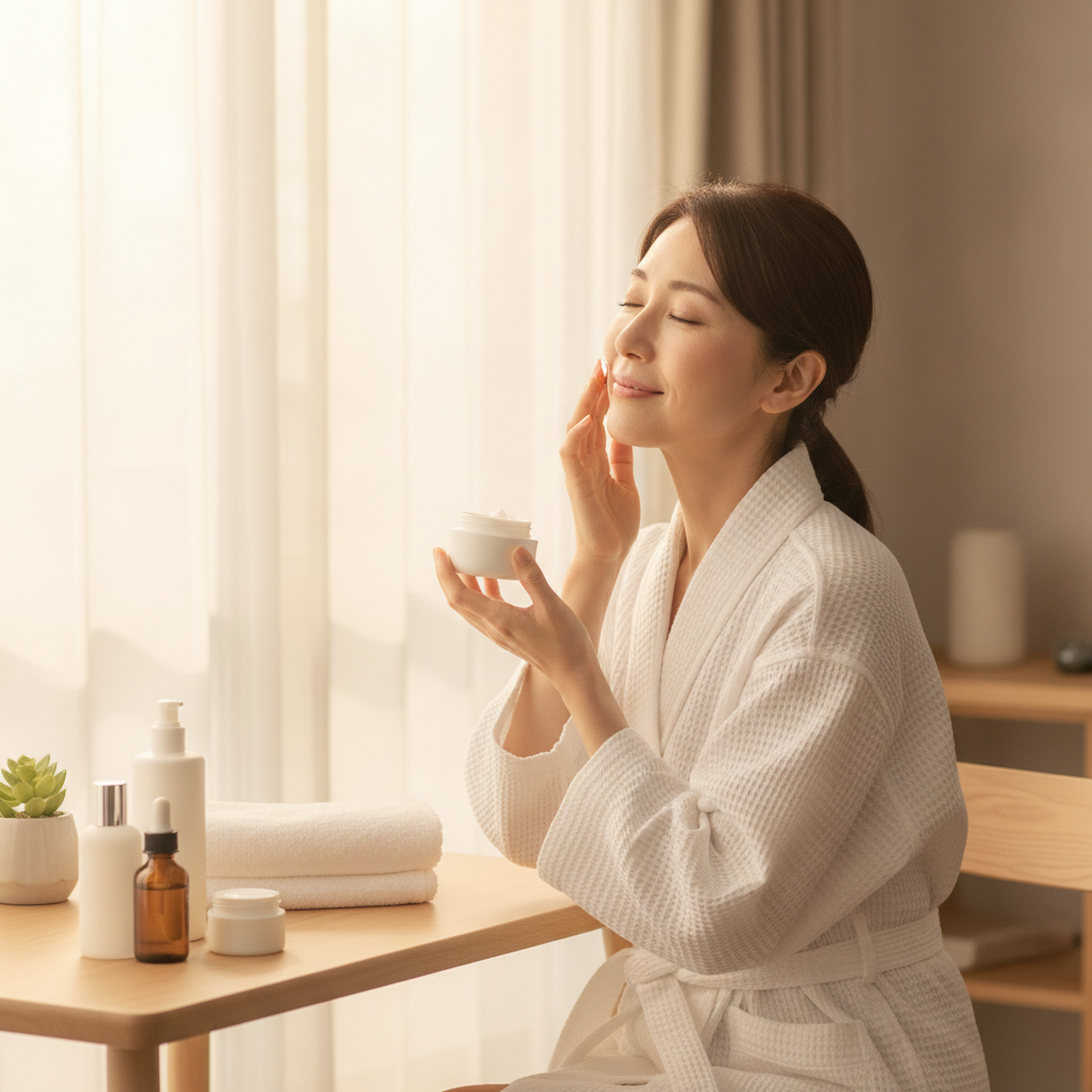 40代の乾燥肌ケアをイメージしたスキンケア画像