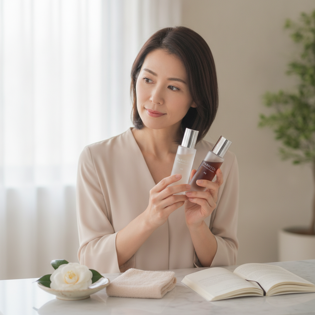 40代の乾燥肌ケアをイメージしたスキンケア画像