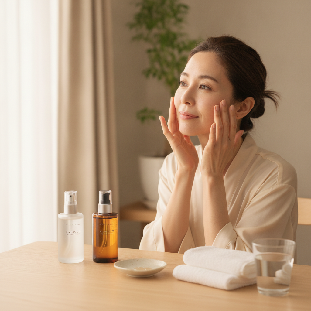 40代の乾燥肌ケアをイメージしたスキンケア画像