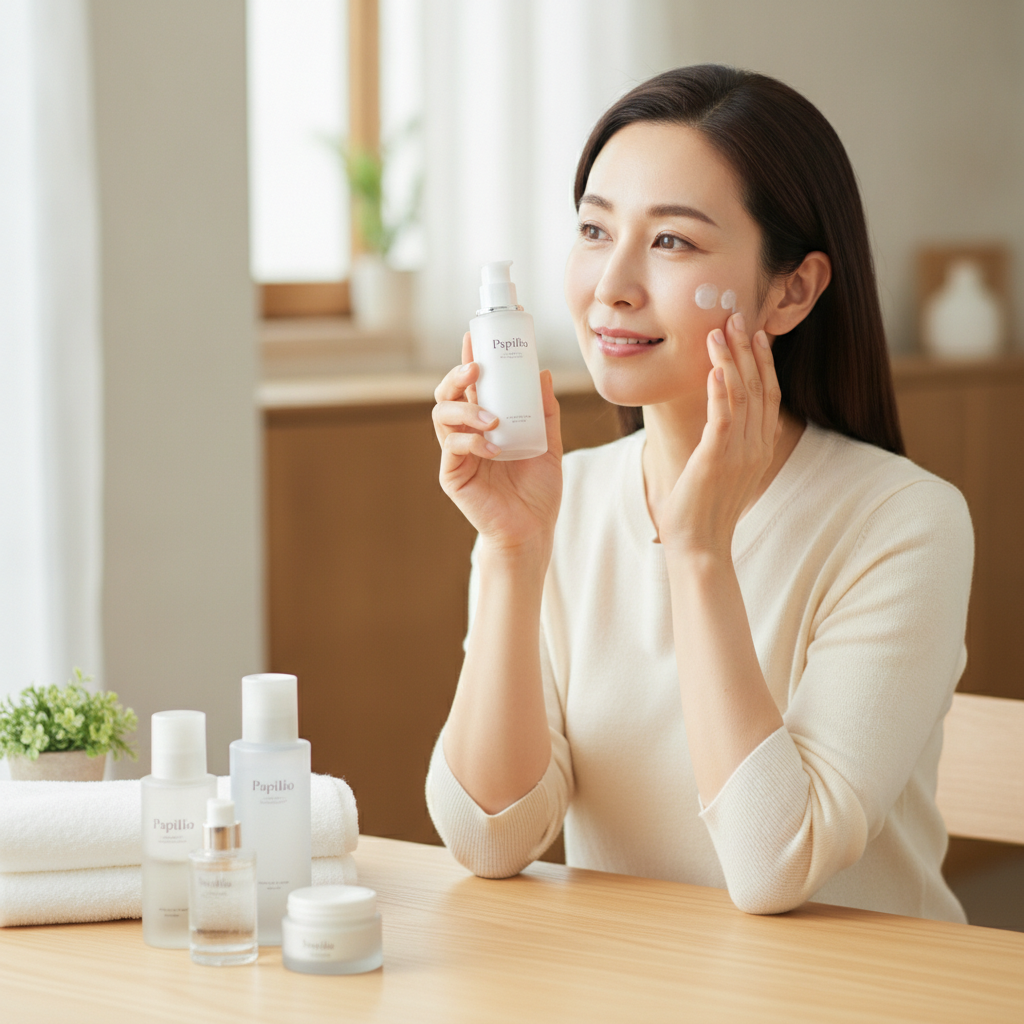 40代の乾燥肌ケアをイメージしたスキンケア画像