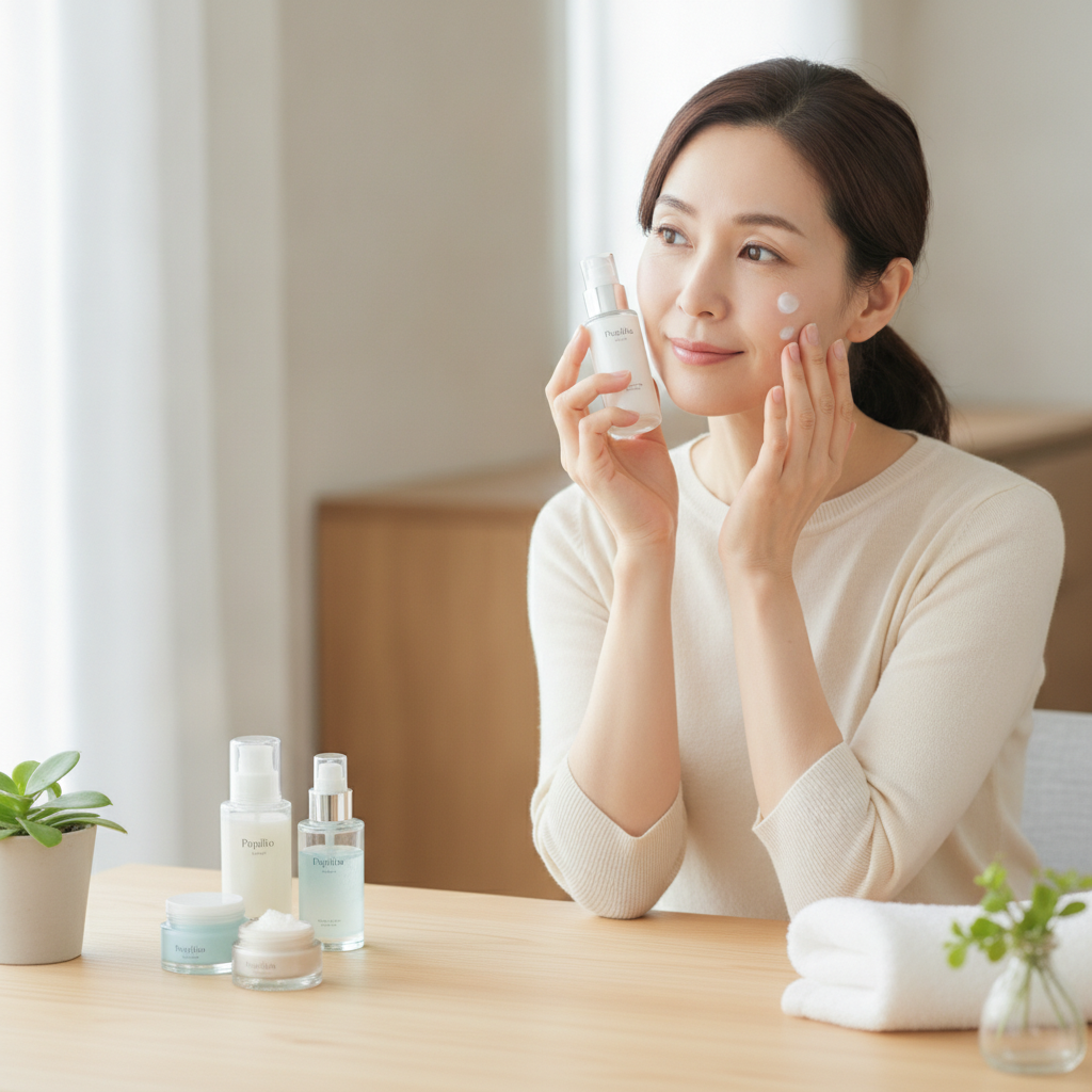 40代の乾燥肌ケアをイメージしたスキンケア画像