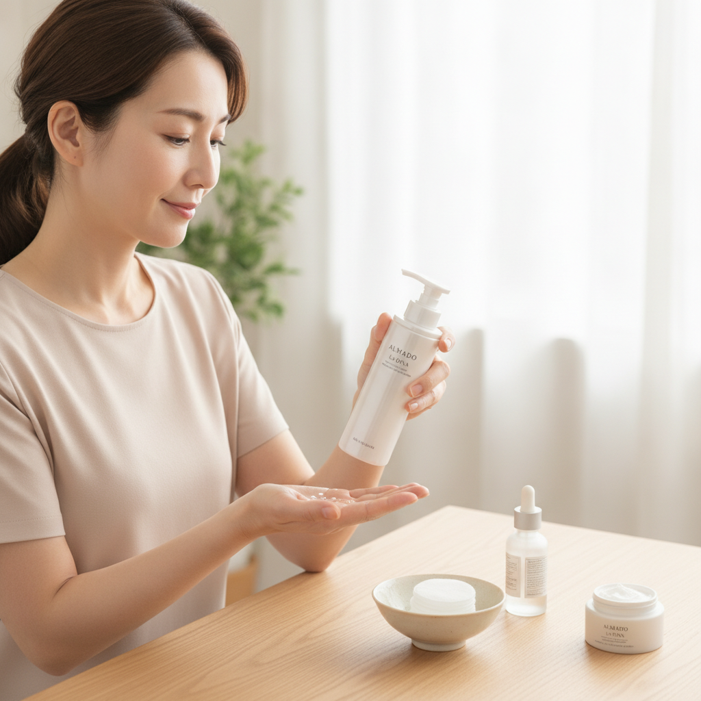 40代の乾燥肌ケアをイメージしたスキンケア画像