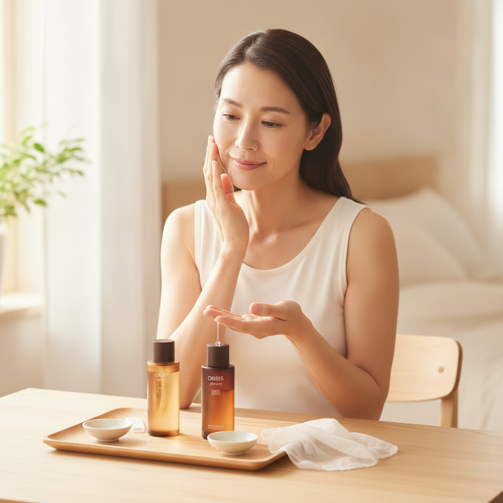 40代の乾燥肌ケアをイメージしたスキンケア画像