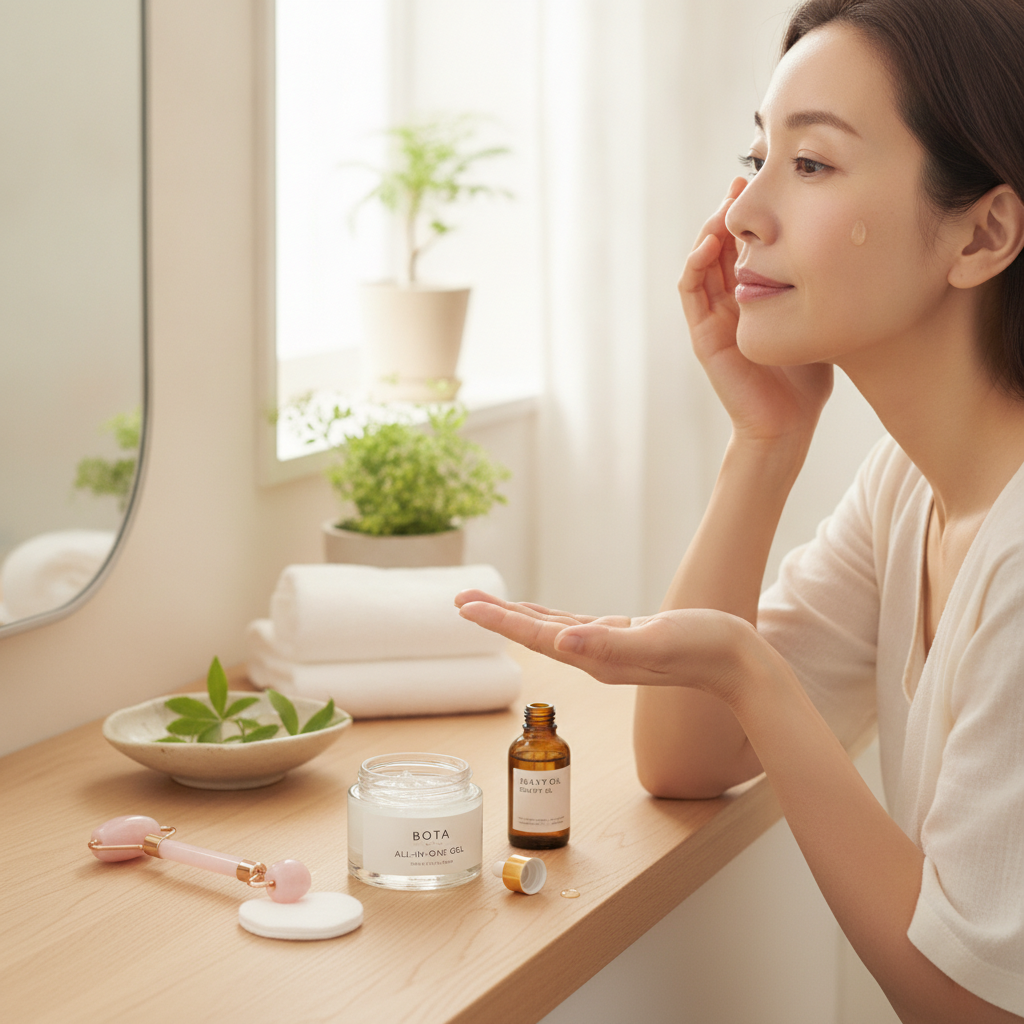 40代の乾燥肌ケアをイメージしたスキンケア画像