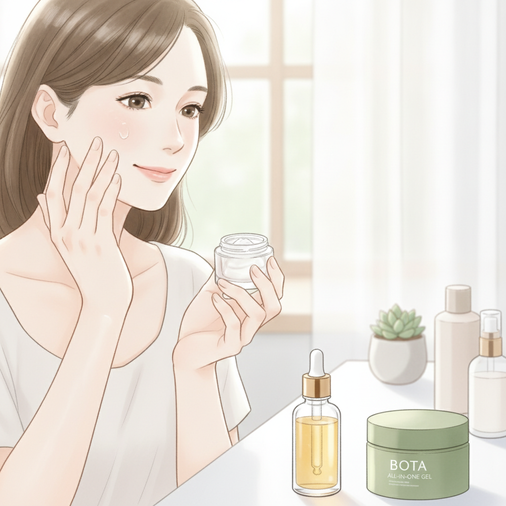 40代の乾燥肌ケアをイメージしたスキンケア画像