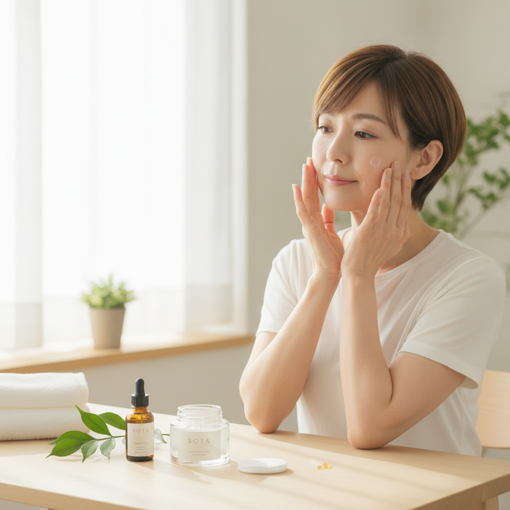 40代の乾燥肌ケアをイメージしたスキンケア画像